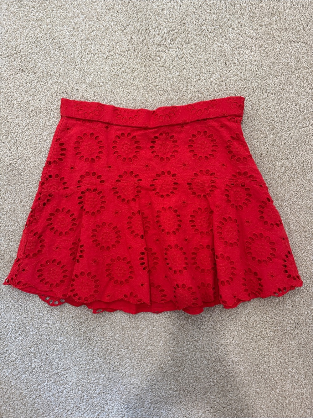 Zara Red Eyelet Flared Mini Skirt